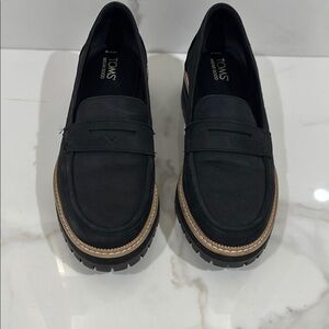 Toms Black Loafers with Tan Trim